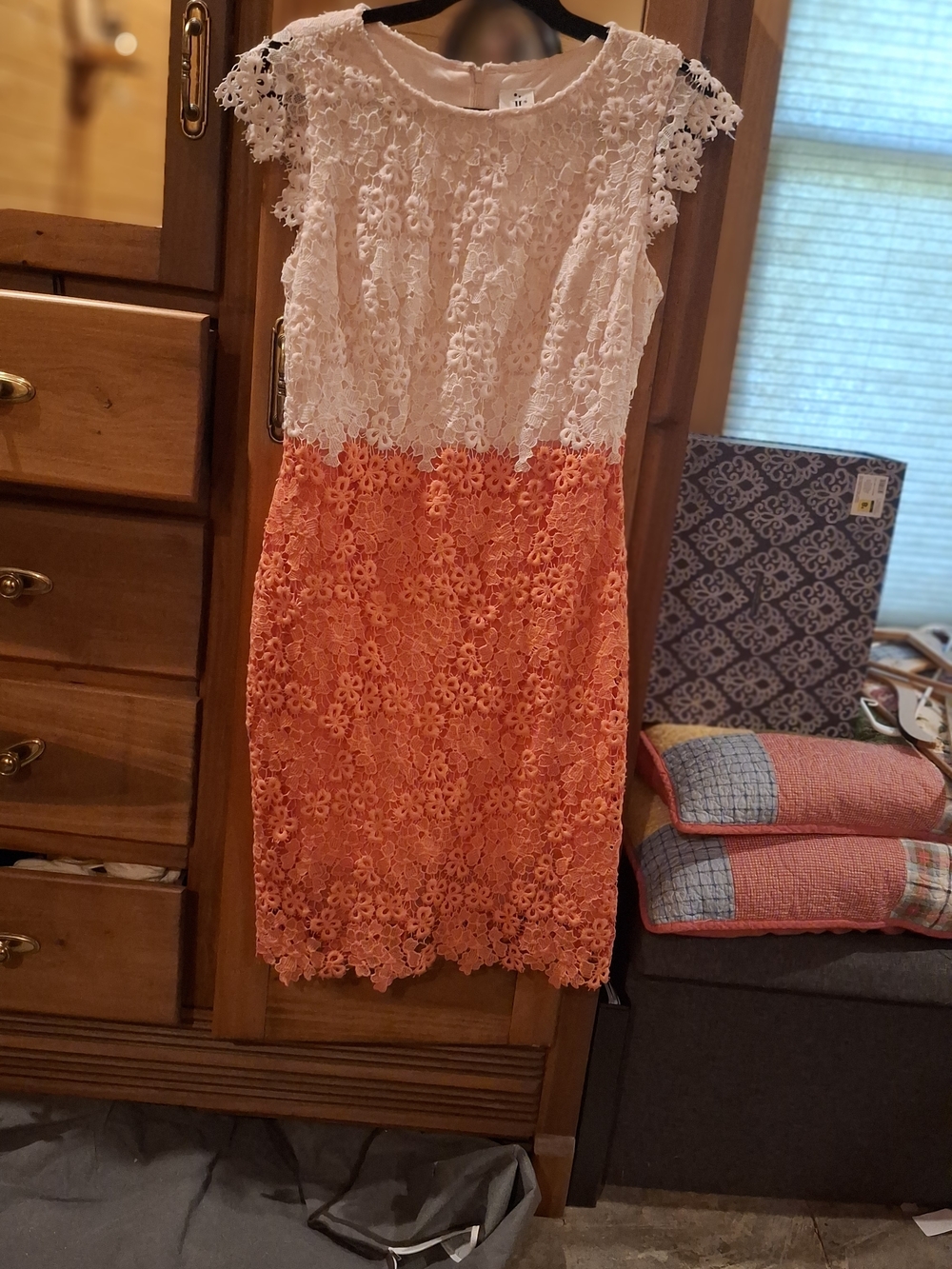 julia jordan Cream and Coral Lace Sheath Dress - Picture 4 of 16